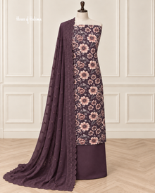 Floral Print Alpine 3 Piece Suit with Embroidered Shawl