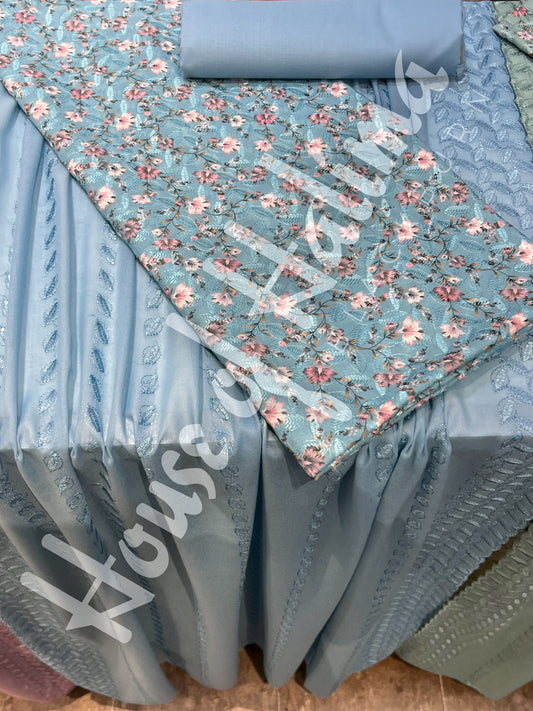 Embroidered cotton lawn 3pcs