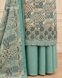 Printed Alpine 3 Piece Winter Suit with Embroidered Daaman and Matching Shawl