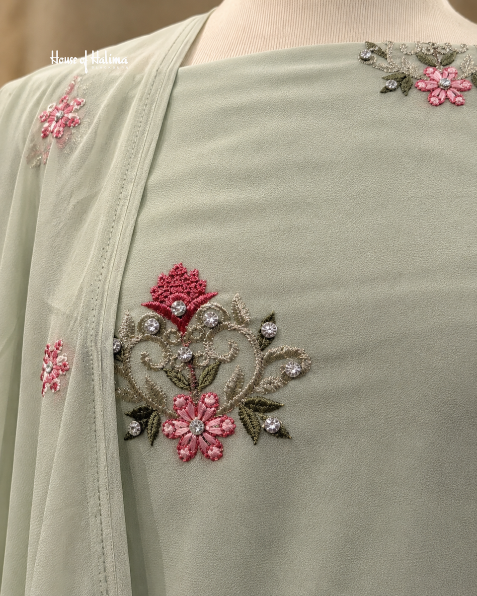 3 Piece Unstitched Floral Embroidered Georgette Suit with Georgette Dupatta