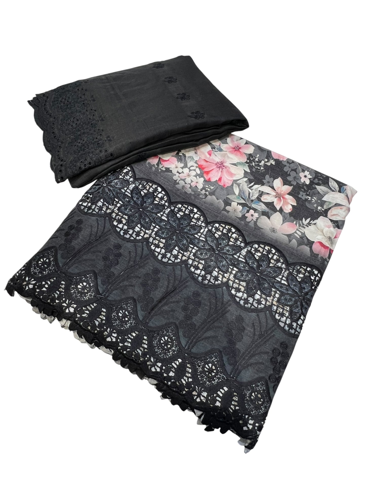 Floral cottons with chemical lace 3pcs