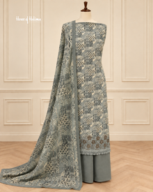 Printed Alpine 3 Piece Winter Suit with Embroidered Daaman and Matching Shawl