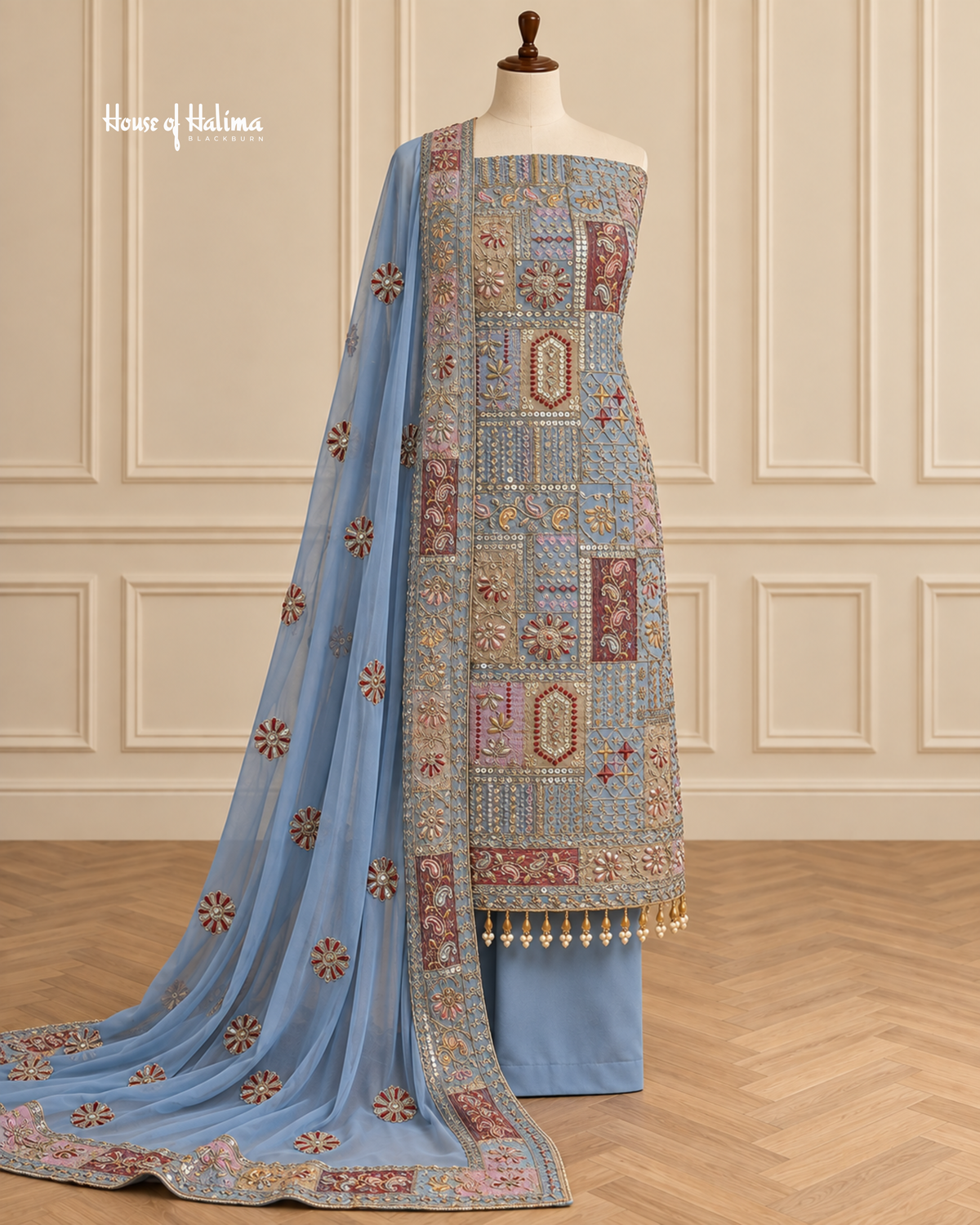 4 Piece Unstitched Georgette Embroidered Suit – Heavy Embellished Wedding & Partywear