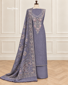 Embroidered Micro Velvet 3 Piece Suit with Woven Shawl