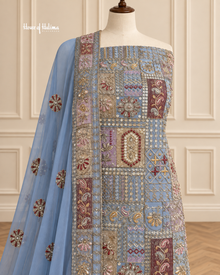 4 Piece Unstitched Georgette Embroidered Suit – Heavy Embellished Wedding & Partywear