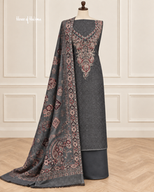 Embroidered Micro Velvet 3 Piece Suit with Woven Shawl