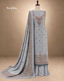 Alpine 3-Piece Floral Embroidered Unstitched Suit with Printed Shawl