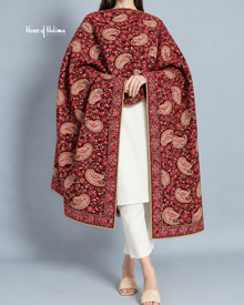Embroidered Velvet Shawl with Paisley Floral Design – 92 x 32 Inches