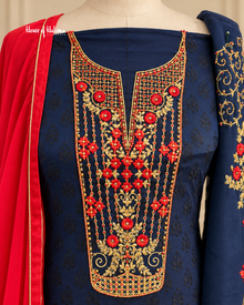 Vishal Plachi Broshia 4 Piece Suit with Embroidered Sleeves and Chiffon Dupatta