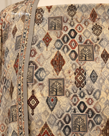Printed Alpine 3 Piece Winter Suit with Embroidered Daaman and Matching Shawl