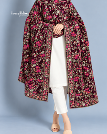 Embroidered Velvet Shawl with All-Over Floral Vine Design – 92 x 32 Inches