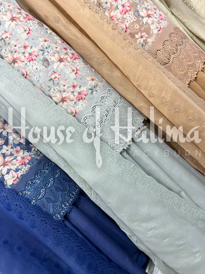 Floral cottons with chemical lace 3pcs