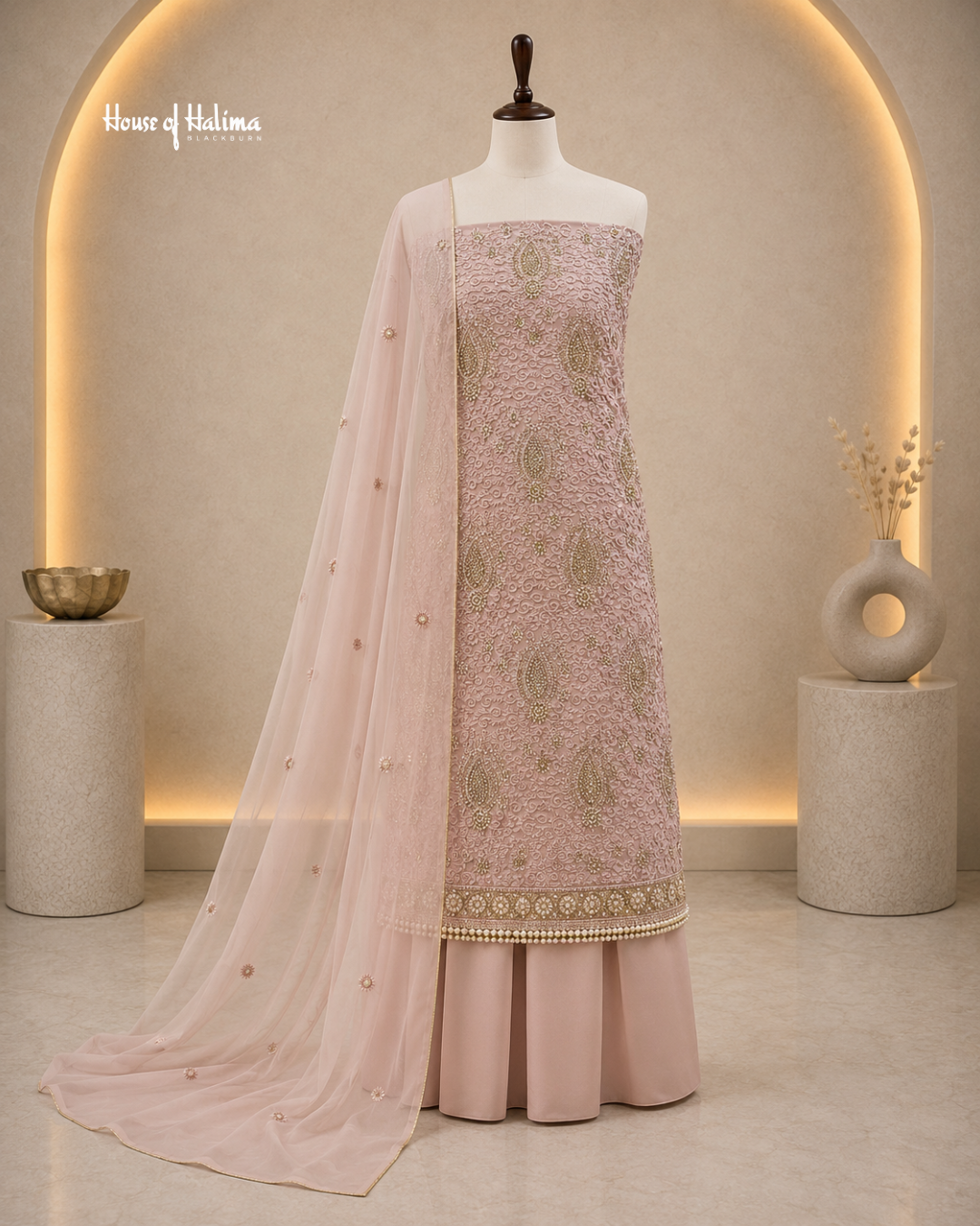 Gold Embellished Georgette 4 Piece Asian Occasionwear Suit