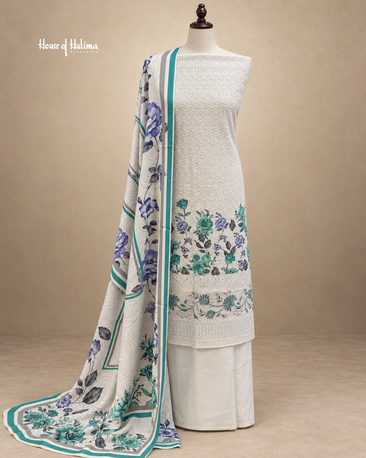 Jacquard 3-Piece Floral Embroidered Unstitched Suit