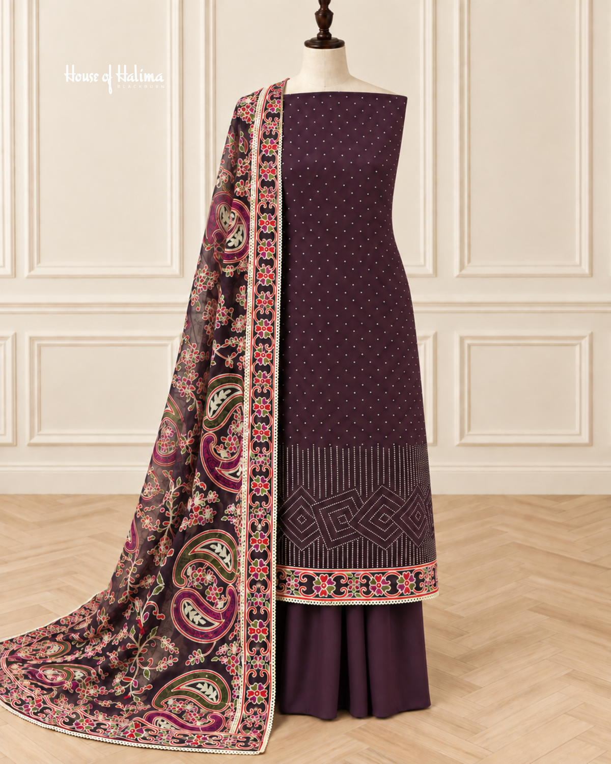 Georgette 3 Piece Suit with Embroidered Multicoloured Dupatta