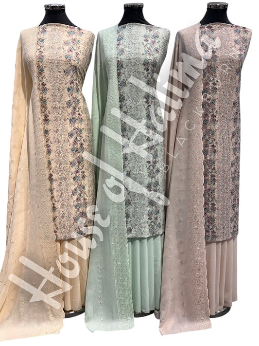 Chikankari pastel alpines 3pcs (D.122)