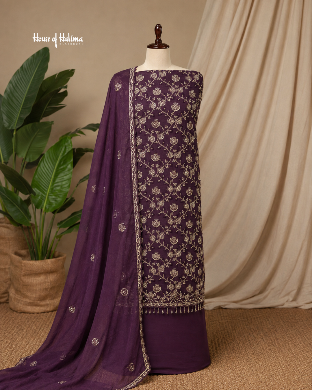 Embroidered Raw Silk 4 Piece Asian Occasionwear Suit