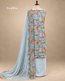French Crepe Statement Floral Printed Unstitched Suit