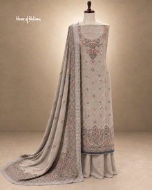 Alpine 3-Piece Floral Embroidered Unstitched Suit with Printed Shawl