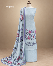 Jacquard 3-Piece Floral Embroidered Unstitched Suit