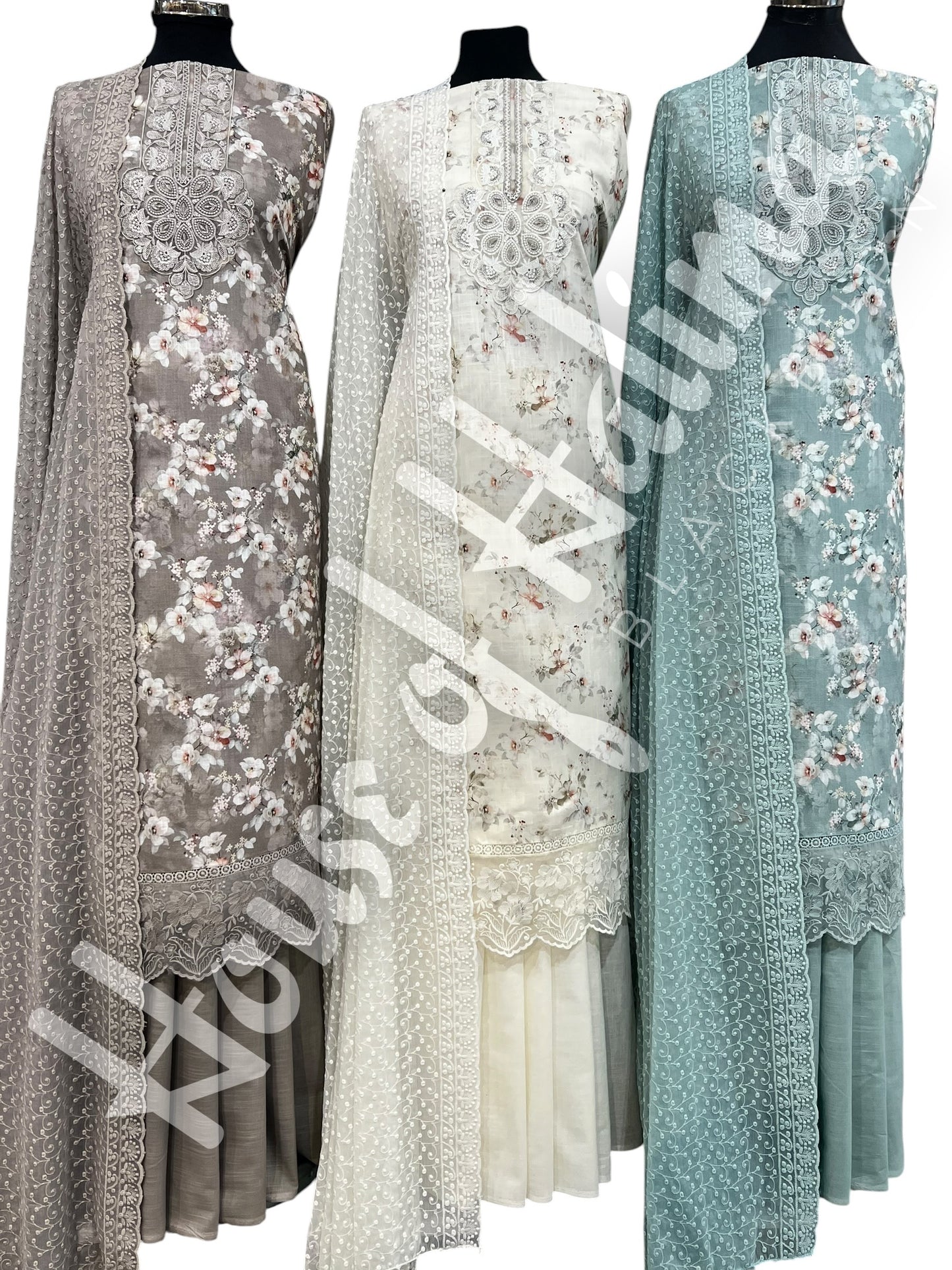 Embroidered cotton slub 3pcs