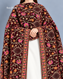 Embroidered Velvet Shawl with Floral Vine and Teardrop Motifs – 92 x 32 Inches