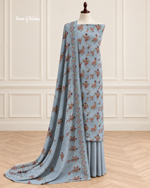 3 Piece Unstitched Alpine Suit – Floral Printed Kameez, Plain Shalwar & Burnout Shawl