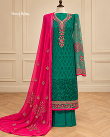 Vishal Plachi Broshia 4 Piece Suit with Embroidered Sleeves and Chiffon Dupatta