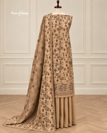 Printed Alpine 3 Piece Winter Suit with Embroidered Daaman and Matching Shawl