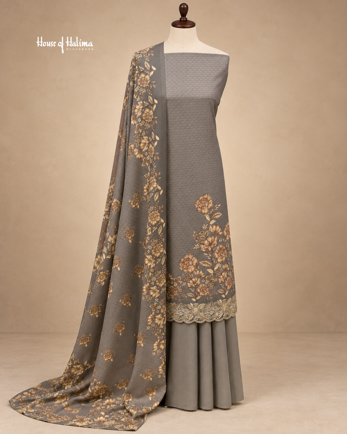 Alpine Vintage Floral 3-Piece Embroidered Unstitched Suit