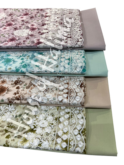 Embroidered cotton lawn 3pcs