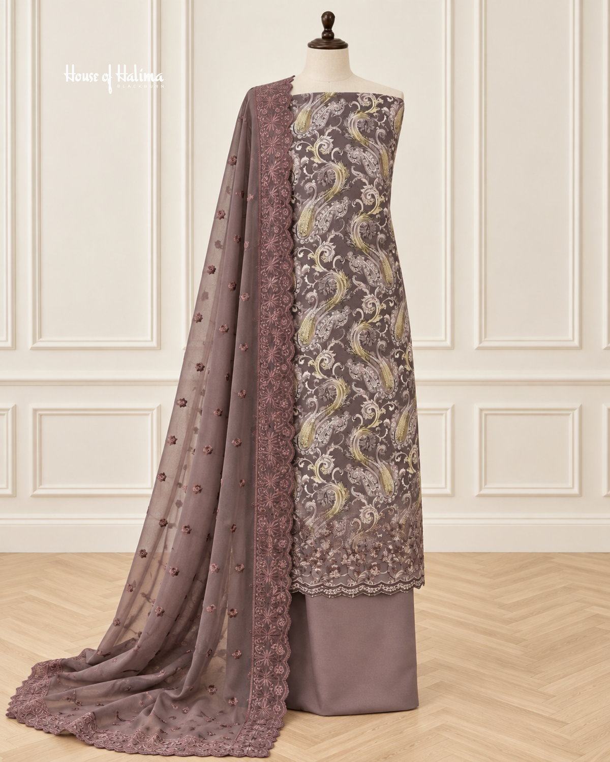 Paisley Pattern Alpine 3 Piece Suit with Embroidered Shawl