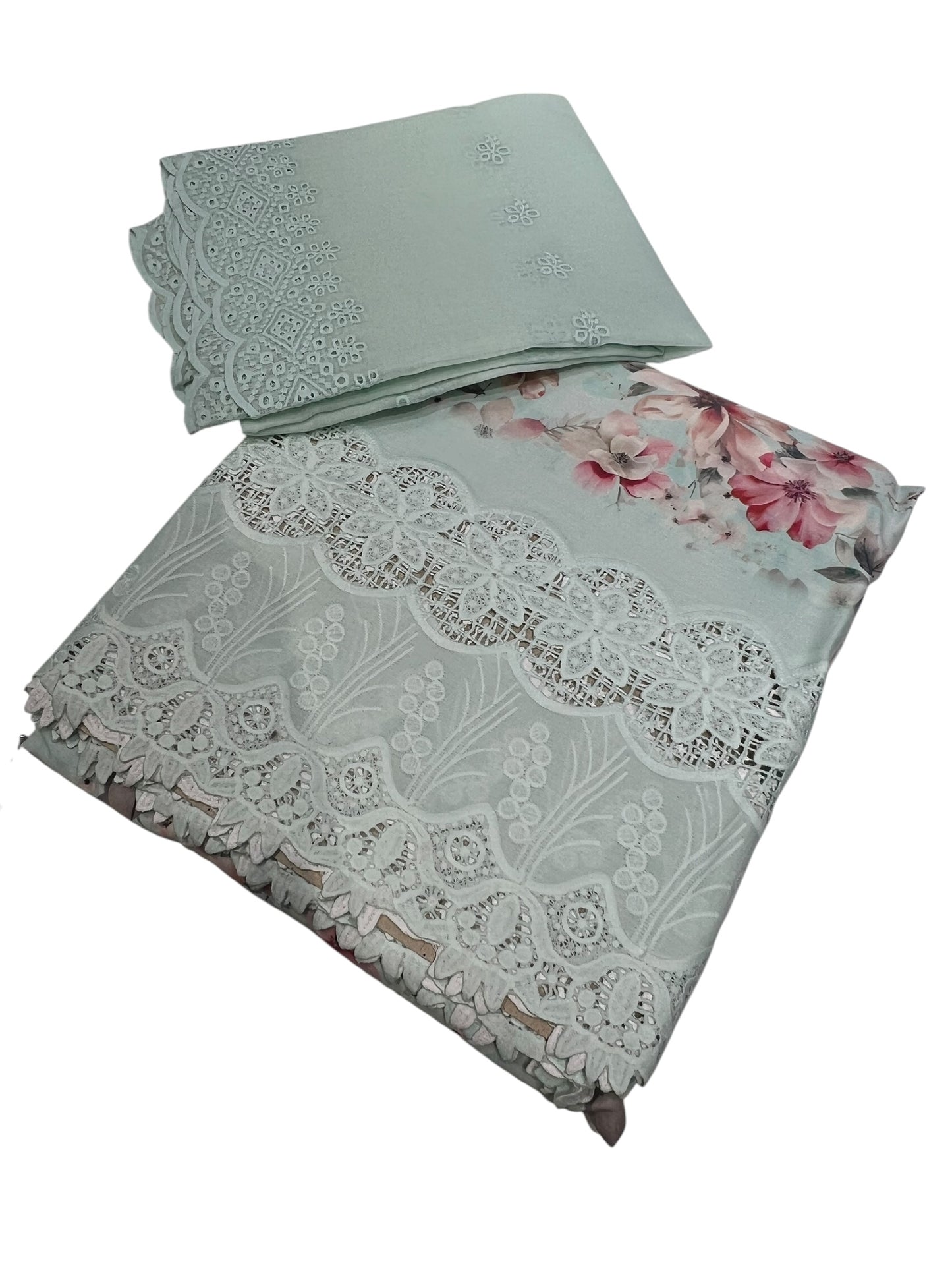 Floral cottons with chemical lace 3pcs