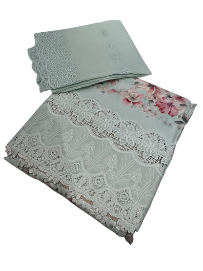 Floral cottons with chemical lace 3pcs