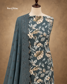 Floral Printed 3-Piece Unstitched Suit with Embroidered Dupatta