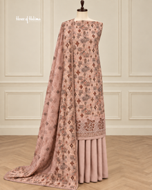 Printed Alpine 3 Piece Winter Suit with Embroidered Daaman and Matching Shawl