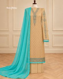 Vishal Plachi Broshia 4 Piece Suit with Embroidered Sleeves and Chiffon Dupatta
