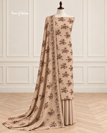 3 Piece Unstitched Alpine Suit – Floral Printed Kameez, Plain Shalwar & Burnout Shawl