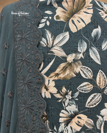 Floral Printed 3-Piece Unstitched Suit with Embroidered Dupatta