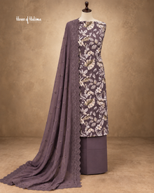 Floral Printed 3-Piece Unstitched Suit with Embroidered Dupatta