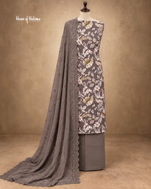 Floral Printed 3-Piece Unstitched Suit with Embroidered Dupatta