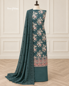 Floral Alpine 3 Piece Suit with Aariwork Paisley Border and Embroidered Shawl (2085)