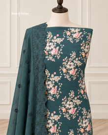Floral Alpine 3 Piece Suit with Aariwork Paisley Border and Embroidered Shawl (2085)