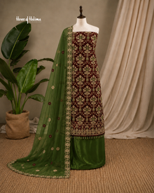 Embellished Net 4 Piece Asian Mehndi Occasionwear Suit