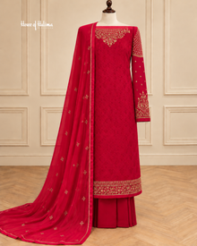 Vishal Plachi Broshia 4 Piece Suit with Embroidered Sleeves and Chiffon Dupatta