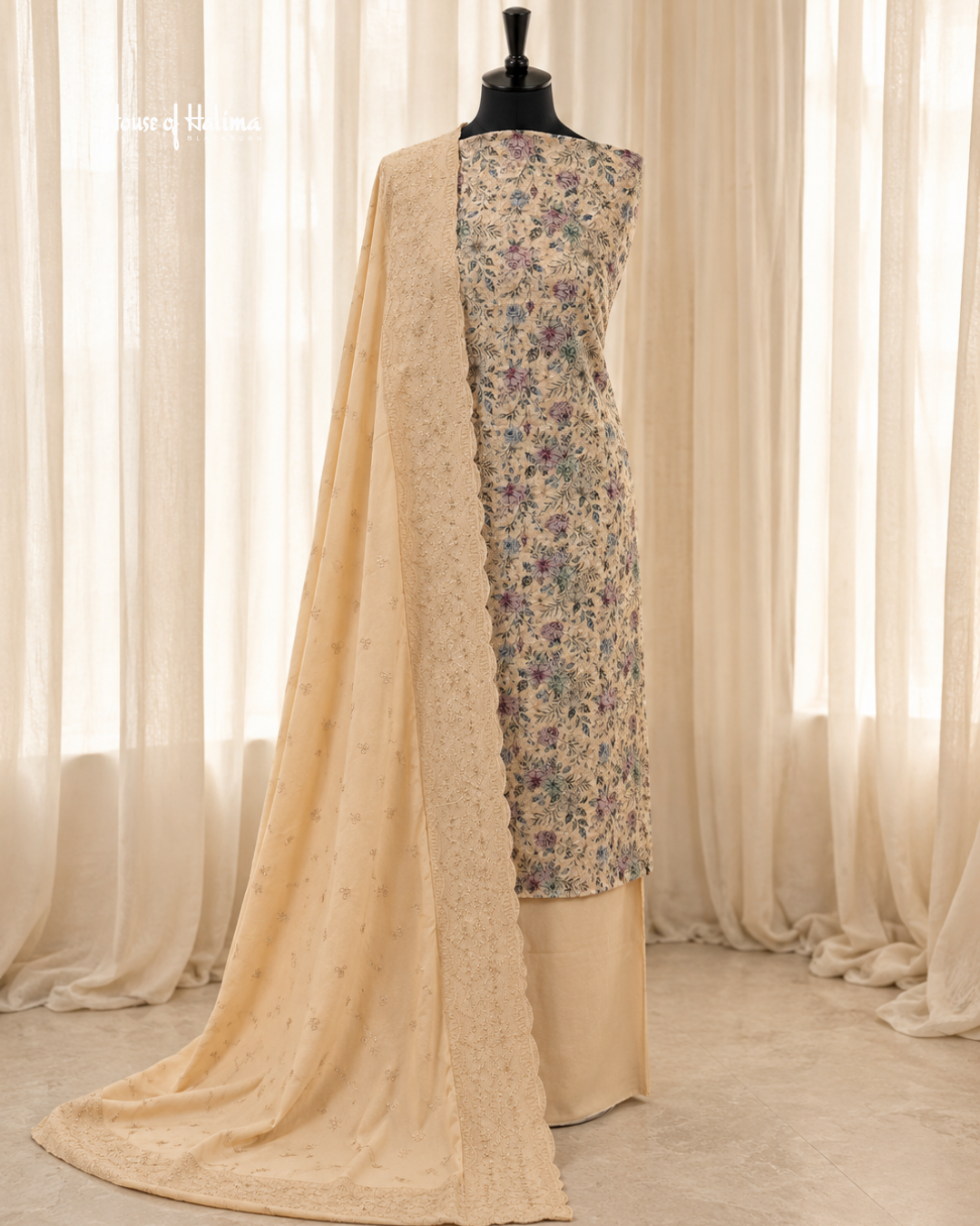 Schiffli Embroidered Alpine 3 Piece Asian Suit
