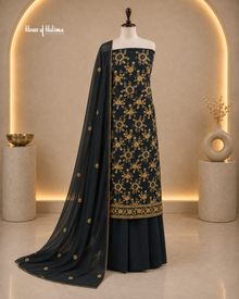 Gold Embroidered Georgette 4 Piece Asian Occasionwear Suit