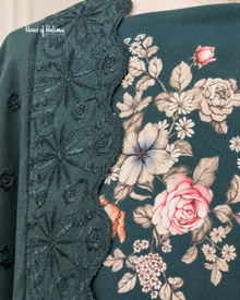 Floral Alpine 3 Piece Suit with Aariwork Paisley Border and Embroidered Shawl (2085)