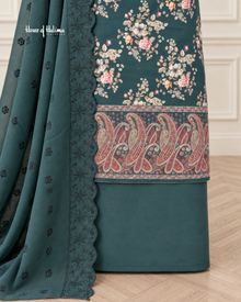 Floral Alpine 3 Piece Suit with Aariwork Paisley Border and Embroidered Shawl (2085)