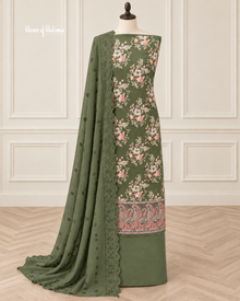 Floral Alpine 3 Piece Suit with Aariwork Paisley Border and Embroidered Shawl (2085)